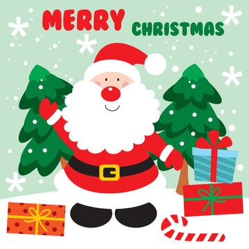 Santa Claus with Christmas tree and gifts