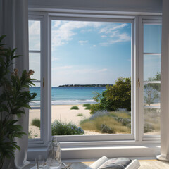 Window overlooking beach