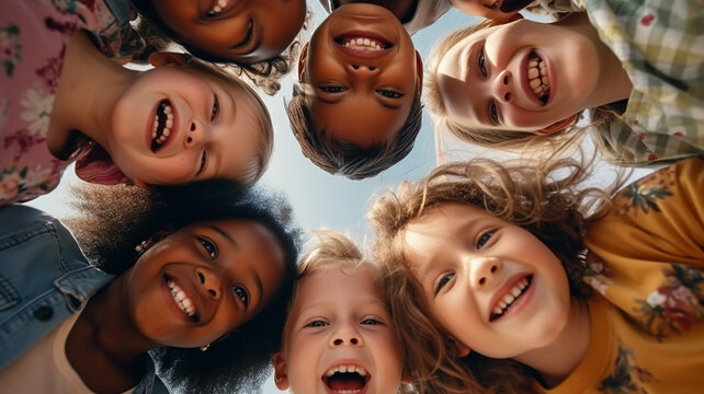 Naklejki Cute children gather together to play outdoor activities.