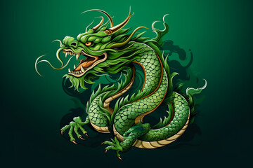 Green Chinese dragon logo. Chinese New Year greeting card.