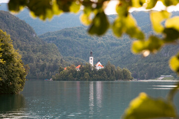 Famous alpine Bled lake (Blejsko jezero) in Slovenia