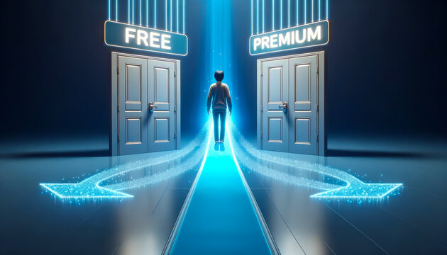 Virtual User at Crossroads: Guided by Freemium Path Between Free & Premium Doors