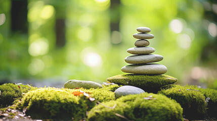zen stones in the nature green grass - obrazy, fototapety, plakaty