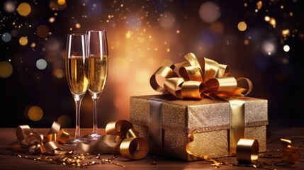 Fototapeta na wymiar New years eve celebration background with champagne. Generative A