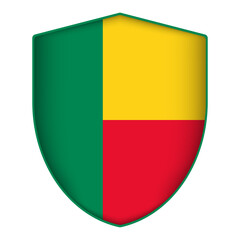 Benin flag in shield shape. Vector illustration.
