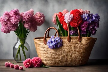 beautiful straw bag with seasonal flowers
