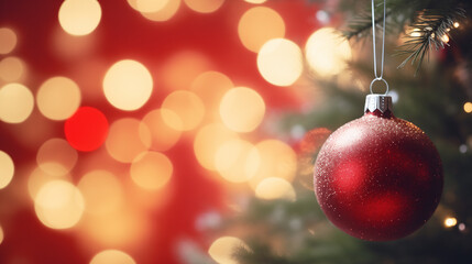 Fototapeta premium Christmas Tree With Ornament And Bokeh Lights. Ai generative.