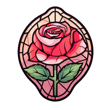 Stained glass rose cartoon illustration isolated , Generative AI