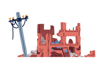 Destroyed Building after War or Earthquake Vector Illustration