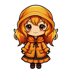 little girl in orange outfit ,cartoon illustration isolated Generative AI