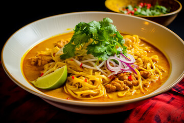 Khao-soi Northern Thai curry noodles. Traditional Thai dishes.