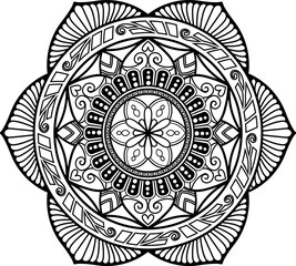 Floral mandala pattern in black outline on transparency background. Mandala motif element suitable for adult coloring books or decorative on walls, wrapping, textiles, and fabric.
