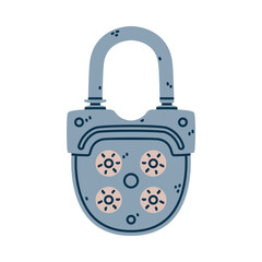 Grey Metallic Padlock as Portable Lock with Shackle Vector Illustration