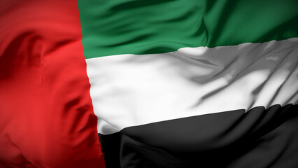 Fototapeta premium 3d illustration flag of United Arab Emirates. Close up waving flag of United Arab Emirates.