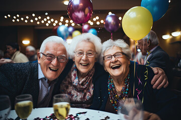  senior citizens enjoying companionship at a social club - obrazy, fototapety, plakaty