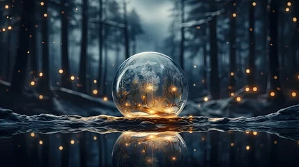 Fotobehang Empty snow globe, glass sphere 3d rendering. Christmas snow globe. Generative AI © tanyastock