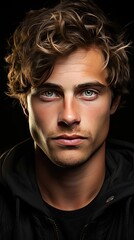 Fototapeta premium Half face of Handsome young man. Man face portrait illustration. Generative AI