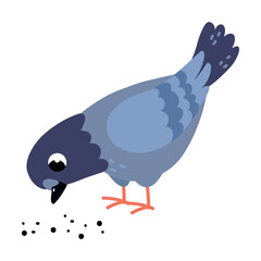 Funny Grey Dove or Pigeon Flying Creature Pecking Grain Vector Illustration