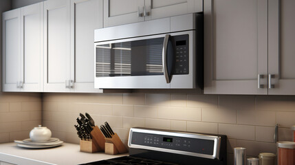 Kitchen stove hood with microwave appliance - obrazy, fototapety, plakaty