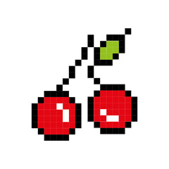 Fototapeta premium Pixel art cherry fruit game icon
