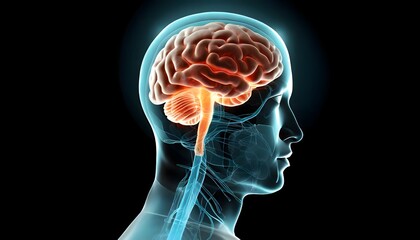 Fototapeta premium Male anatomy of the human brain system. 3d rendering concept and medical technology network. Generative AI