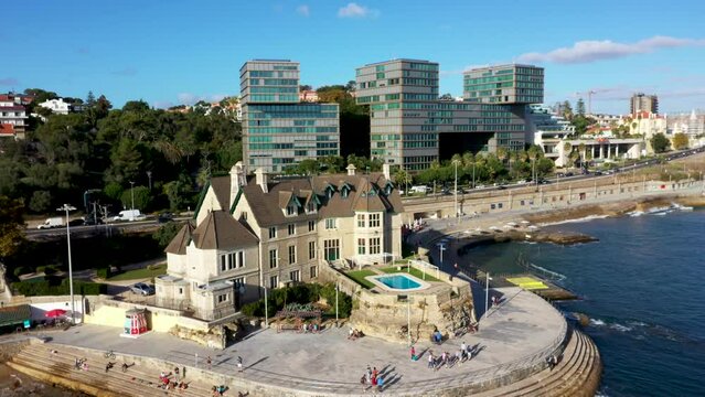 Aerial View Of Palacio dos Duques de Palmela At Praia da Duquesa In Cascais, Portugal.
