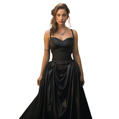 Girl in a beautiful black long evening dress isolated