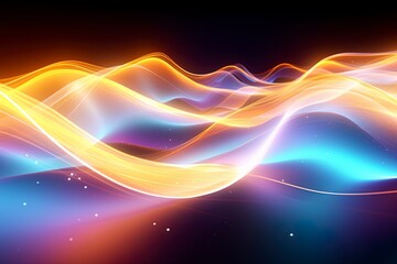 Abstract background with a translucid energy flow in light blue, purple and gold colors.