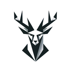 Abstract Geometric Deer Head in Monochrome Tones, Concept of Modern Art, Wildlife, and Minimalistic Design