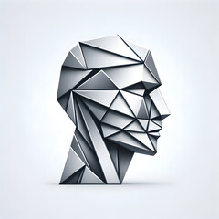 Geometric Low Poly Human Profile in Monochrome - Concept of Modern Art, Abstract Thinking, and Digital Transformation