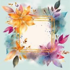 beautiful watercolor floral blank frame with leaves decoration
