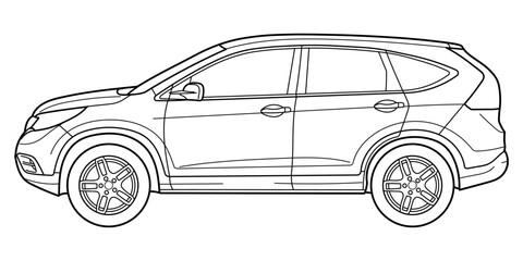 Classic luxury suv car. Crossover car front view shot. Outline doodle vector illustration. Design for print, coloring book	
