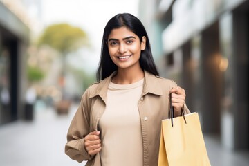 portrait of indian woman shopping in summer sale offer