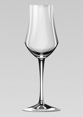 Alcohol glass. Transparent empty realistic mockup stemware for different drinks. Vector illustration