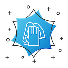 White line Cleaning service icon isolated on white background. Latex hand protection sign. Housework cleaning equipment symbol. Blue hexagon button. Vector