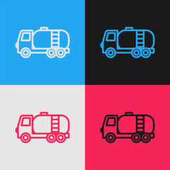 Pop art line Tanker truck icon isolated on color background. Petroleum tanker, petrol truck, cistern, oil trailer. Vector