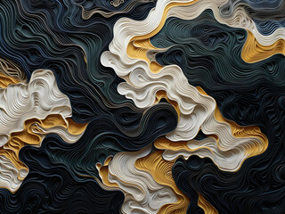 Flowing Elegance in Gold and Charcoal. Abstract Waves Capturing Movement