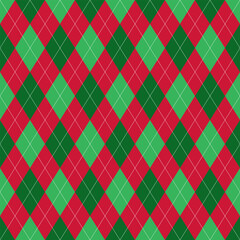 Red and light green square argyle vector pattern with white dotted lines, seamless geometric background for men's clothing, wrapping paper ,Christmas design.