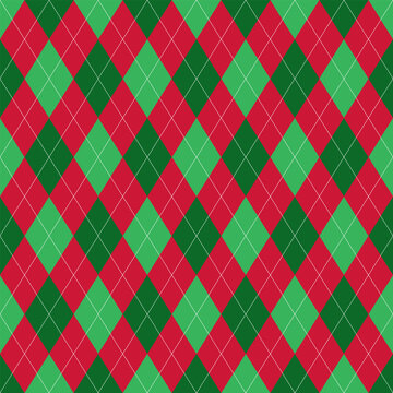 Red and light green square argyle vector pattern with white dotted lines, seamless geometric background for men's clothing, wrapping paper ,Christmas design.