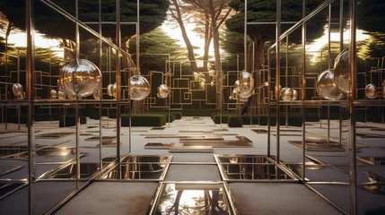 Foto op Canvas A contemporary outdoor labyrinth with mirrored walls and hidden surprises. © Adeel  Hayat Khan