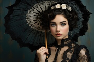Classic Victorian lady, parasols and intricate lace. - obrazy, fototapety, plakaty