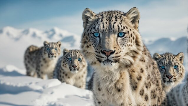 snow leopard in the snow by Generative AI