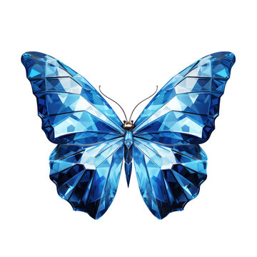 Blue crystal butterfly isolated on transparent background,transparency 