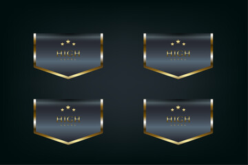 FOUR premium Black and Gold Ribbons Vector illustration on dark isolated background used for banner, label, sticker concept design