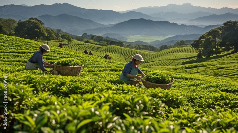 Wall mural In the mountains, a tea factory