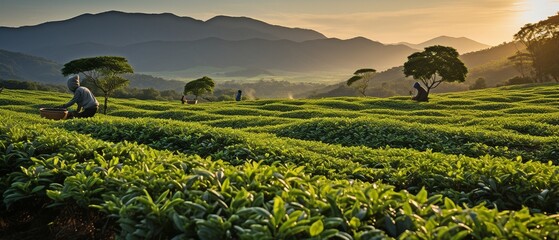 In the mountains, a tea factory - obrazy, fototapety, plakaty