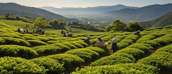 In the mountains, a tea factory - obrazy, fototapety, plakaty
