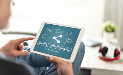 Opinions sharing concept on a tablet