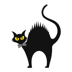 Vector black cat arching back illustration. pet, terror, fear. halloween concept