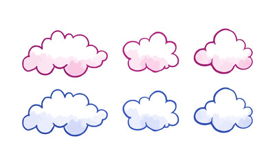 Vector watercolor painted cloud collection